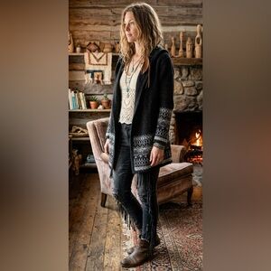 Kenar Wool Blend Knit Hooded Cardigan Sweater Cozy Winter Cabin Casual Office